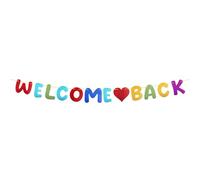 Striscione colorato con glitter di benvenuto, cartello di benvenuto per il primo giorno di scuola, decorazioni per ufficio, scuola e feste