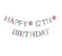 Striscione colorato per 12° compleanno, per ragazzi e ragazze, per 12° compleanno, per feste di compleanno, regalo perfetto per dodici anni, decorazioni per feste di compleanno - Glitter color
