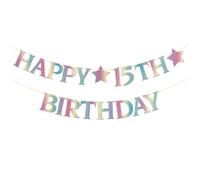 Striscione colorato per 15° compleanno, per ragazzi e ragazze, per 15° compleanno, per feste di compleanno, perfetto come regalo per quindici anni, decorazioni per feste per i 15 anni, colore
