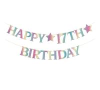 Striscione colorato per 17° compleanno, per ragazzi e ragazze, per feste di 17° compleanno, regalo perfetto per diciassette anni, decorazioni per feste di auguri per 17 anni, glitter color arcobaleno