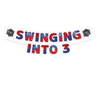 Striscione Compleanno a Tema Ragno, Ghirlanda Buon Compleanno 3rd Ragno Pre-Infilata e Pronta All'Uso per Decorazioni Sfondo Feste Non Necessita di Montaggio(Rosso e Blu)