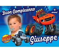 STRISCIONE compleanno - Blaze and the monster machines- NOME foto ed età bimbo/a