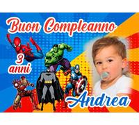 STRISCIONE compleanno - Supereroi AVENGERS - CON NOME foto ed età bimbo/a