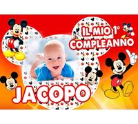 STRISCIONE compleanno - Topolino Mickey Mouse - CON NOME foto ed età bimbo/a
