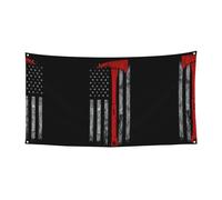 Striscione con ascia da pompiere con stampa a linea rossa, decorazioni per feste e feste, con metallo, per interni ed esterni, con occhielli, 1 confezione