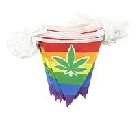 Striscione con foglie di marijuana da 16 m, 48 bandierine in tessuto di cotone, confezione da 4 bandierine triangolari per feste, all'aperto, sport e decorazioni per la casa (arcobaleno)