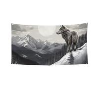 Striscione con lupo solitario di montagna neve bandiera bandiera festa di compleanno fotografia sfondo decorazione striscioni e cartelli decorazione da parete banner forniture per feste bomboniere 178