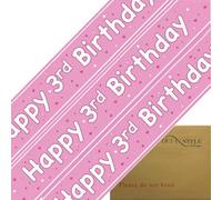 Striscione con scritta "Happy 3rd Birthday", 2,7 m, colore: rosa chiaro olografico