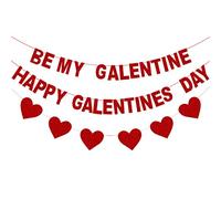 Striscione con scritta "Happy Galentine's Day", rosso glitterato, con scritta "BE MY GALENTINE Galentine's Day", con ghirlanda a forma di cuore, per donne, ragazze, amici, San Valentino, decorazione