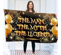 Striscione con scritta "Happy Retirement", decorazioni per pensionamento, striscioni e decorazioni per la pensione, motivo: L'uomo il mito della leggenda, 1,5 x 0,9 m