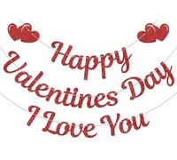 Striscione con scritta "Happy Valentine's Day" "I Love You", decorazione a forma di cuore rosso, per compleanno, matrimonio, anniversario, glitter rosso