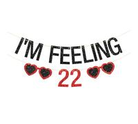 Striscione con scritta "I'm Feeling 22" (lingua italiana non garantita), per feste di compleanno per 22° compleanno, con scritta "Cheers to 22 Years Music Twenty-Twenty-Twenty-Twenty", colore: nero e