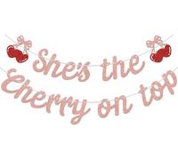 Striscione con scritta in inglese "She's the Cherry on top", decorazioni per baby shower, oro rosa e rosso