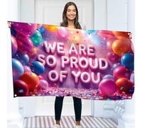 Striscione con scritta in inglese "We Are So Proud Of You" - Festone di congratulazioni - Decorazioni per congratulazioni - Ben fatto - Happy Graduation for Prom - 1,5 x 0,9 m (rosa)