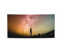 Striscione con scritta "Looking Up Into the Night Sky" (lingua italiana non garantita), per interni ed esterni, decorazione per compleanni, feste, matrimoni, festival, Halloween