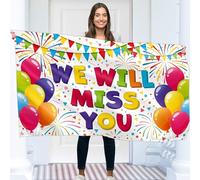 Striscione con scritta "We Will Miss You", con scritta "Good Luck", con scritta "Sorry Your Leaving", 1,5 x 0,9 m, con 4 fori in ottone, stampa digitale vivida, poliestere spesso 110 denari, doppia