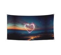 Striscione con stampa a forma di cuore e stella cadente su un solo lato, per feste, compleanni, anniversari, matrimoni, decorazioni