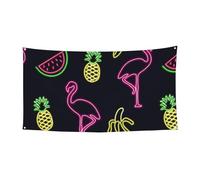 Striscione con stampa di ananas, banana, fenicottero, su un lato, per feste, compleanni, anniversari, matrimoni, decorazioni