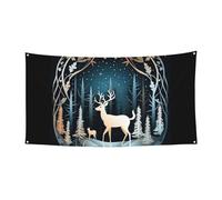 Striscione con stampa di cervi con albero di Natale, su un lato, per feste di compleanno, anniversario, matrimonio, decorazioni