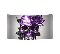 Striscione con stampa di rose viola e teschio su un lato per decorazioni festive, compleanni, anniversari, matrimoni, festività