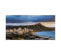 Striscione con testa di diamante e scritta "Hawaii Skyline Volcanob", grande striscione per feste, 180 x 90 cm, da appendere alla parete, per feste di compleanno, per esterni e interni, decorazione