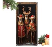 Striscione Da Appendere Con Motivo Renna E Babbo Natale 2D | Tessuto Leggero In Poliestere 100D, Design 2D Con Babbo Natale E Renna, Copriporta Da Appendere Per Feste E Foto