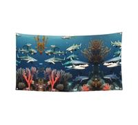 Striscione da appendere con squali sotto il mare, 177,8 x 88,9 cm, striscione natalizio per feste natalizie, 180 x 90 cm