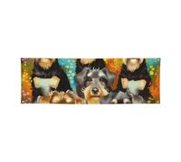 Striscione da appendere con stampa di cani Schnauzer a olio, per Halloween e Natale, 60 x 180 cm, sfondo fotografico, ghirlanda, arazzo da parete per sfondo di compleanno, decorazione per eventi