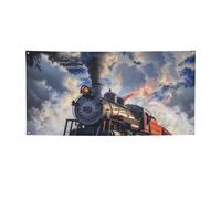Striscione da appendere stampato con treno a vapore e nuvole per Halloween e feste di Natale, 60 x 120 cm, sfondo fotografico, ghirlanda, arazzo da parete per sfondo di compleanno, decorazione per