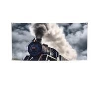 Striscione da appendere stampato con treno a vapore e nuvole per Halloween e feste di Natale, 60 x 120 cm, sfondo fotografico, ghirlanda, arazzo da parete per sfondo di compleanno, decorazione per
