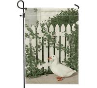 Striscione da giardino primaverile estivo, bandiera bianca con anatra bianca e edera verde, decorazione per la casa, in iuta su entrambi i lati, per prato all'aperto e feste di festa, 30,5 x 45,7 cm