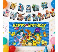 Striscione da parete con tema Pokémon, creature magiche dei cartoni animati, set di decorazioni per feste di compleanno Sfondo Pokémon (1 pezzo),Bandiera Pokémon (1 set),Set di sfondi per bannerPolies