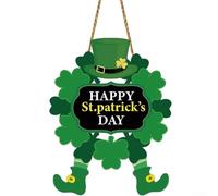 Striscione da porta in legno con scritta "Happy St Patricks Day", con trifoglio e cappello, 30 x 21 cm, decorazione da parete per casa, giardino, festival (stile A, 30 cm)