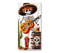 Striscione decorativo colorato con scheletro per porta, design festivo con chitarrista messicano, per feste di Halloween, decorazione per interni ed esterni, 91 x 182