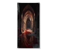Striscione decorativo gotico per porta, fantasia scura, misteriosa architettura medievale per interni ed esterni, decorazioni per Halloween, 91 x 183 cm