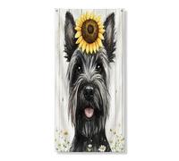 Striscione decorativo in legno rustico per porta del cane Scottish Terrier, girasole margherita copertura per porta d'ingresso, sfondo per interni ed esterni, portico per animali domestici, 91 x 183