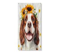 Striscione decorativo in legno rustico per porta del cane Springer Spaniel, girasole margherita, copertura per porta d'ingresso, decorazione per interni ed esterni, portico per animali domestici, 91 x
