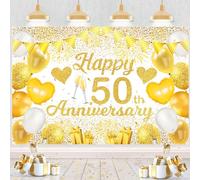 Striscione decorativo per 50° anniversario di matrimonio, in oro bianco, per 50° anniversario di matrimonio, per 50° anniversario di matrimonio dorato, decorazione per feste, sfondo 178 x 119,4 cm