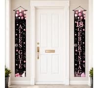 Striscione decorativo per il 18° compleanno della ragazza, in oro rosa, 2 | Striscione lungo con scritta "Happy 18th Birthday", 180 x 30 cm, in tessuto, decorazione di compleanno