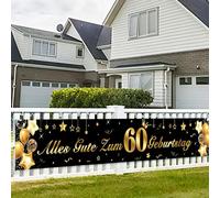 Striscione Decorativo per il 60° Compleanno Oro-Nero, 40 x 270 cm Striscione Compleanno 60 Lungo Sfondo + Corda, Happy 60th Birthday Banner, Decorazione per il 60° Compleanno Uomo Donna, Decorazione