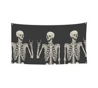 Striscione decorativo per interni ed esterni con teschio e scheletro, con 4 occhielli in metallo, per creare un'atmosfera festiva
