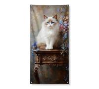 Striscione decorativo per porta a forma di gatto Ragdoll, affascinante arte felina fantasiosa per interni ed esterni, decorazione per la casa per tutto l'anno per gli amanti degli animali, 91 x 182 cm