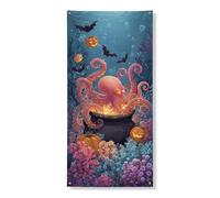 Striscione decorativo per porta a forma di polpo di Halloween, scena subacquea spettrale con pipistrelli e zucche, decorazione per interni ed esterni, 91 x 182 cm