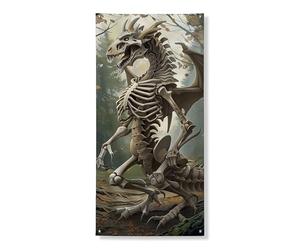 Striscione decorativo per porta a tema scheletro, fantasia, creatura mitica, decorazione per porta d'ingresso, per interni ed esterni, feste a tema Halloween, 91 x 182 cm