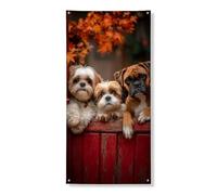Striscione decorativo per porta autunnale per cani, simpatici cuccioli e amici, decorazione per porta d'ingresso, per interni ed esterni, forniture per vacanze autunnali, 91 x 182 cm