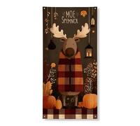 Striscione decorativo per porta con alce autunnale, design carino con animali della foresta per festival autunnali, decorazione stagionale per interni ed esterni, 91 x 182 cm