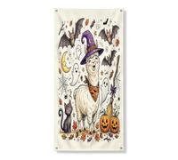 Striscione decorativo per porta con alpaca e lama di Halloween, grazioso pipistrelli per le vacanze, decorazione per sfondo per interni ed esterni, fantasmi da cortile, 91 x 182 cm