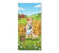 Striscione decorativo per porta con animali della fattoria, graziosa scena di mucca e vitello, decorazione primaverile per interni ed esterni, per festival e vacanze, 91 x 182 cm