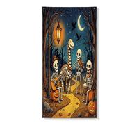 Striscione decorativo per porta con brachiosauro di Halloween, scheletro di dinosauro, copertura per porta d'ingresso, decorazione di sfondo, per interni ed esterni, zucche da cortile, 91 x 182 cm