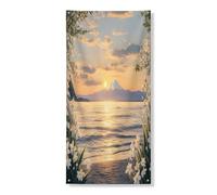Striscione decorativo per porta con bucaneve primaverile, scena di fiori, mare montagna, copertura per porta d'ingresso, decorazione per interni ed esterni, sfondo floreale per cortile, forniture 91 x